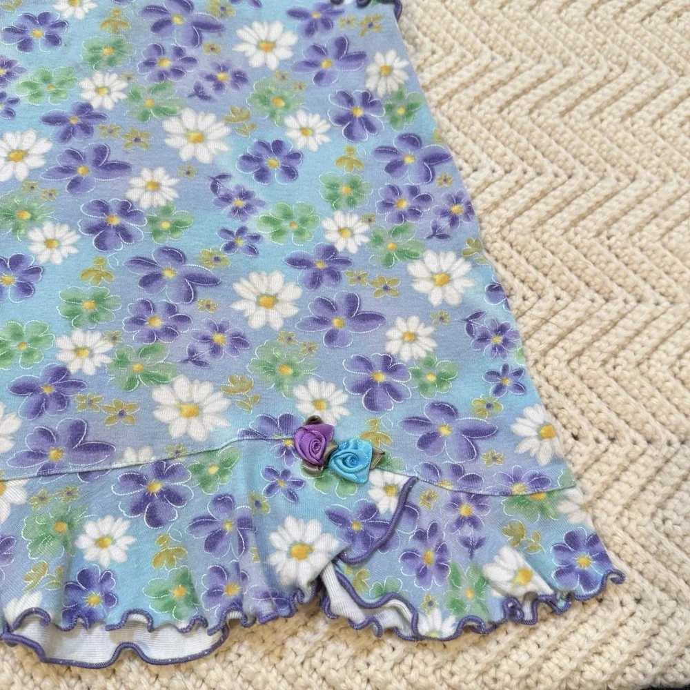 Sweet Innocence‎ Y2K Ruffle Dress Size 2T Purple Blue Daisies Tie Back Summer